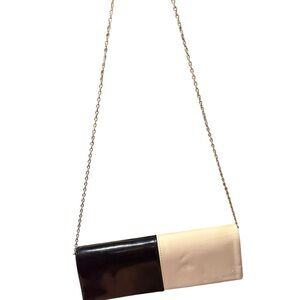 vintage patent leather geometric clutch with long Silver tone chain